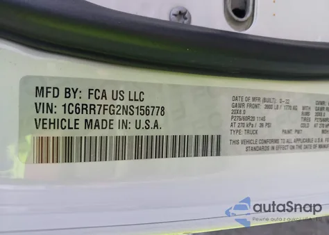 2022 Ram 1500 Classic Tradesman 4X4 6'4 Box z USA, uszkodzony, nr VIN 1C6RR7FG2NS156778